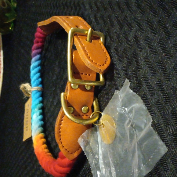Rainbow Rope and leather dog collar - Picture 2 of 7